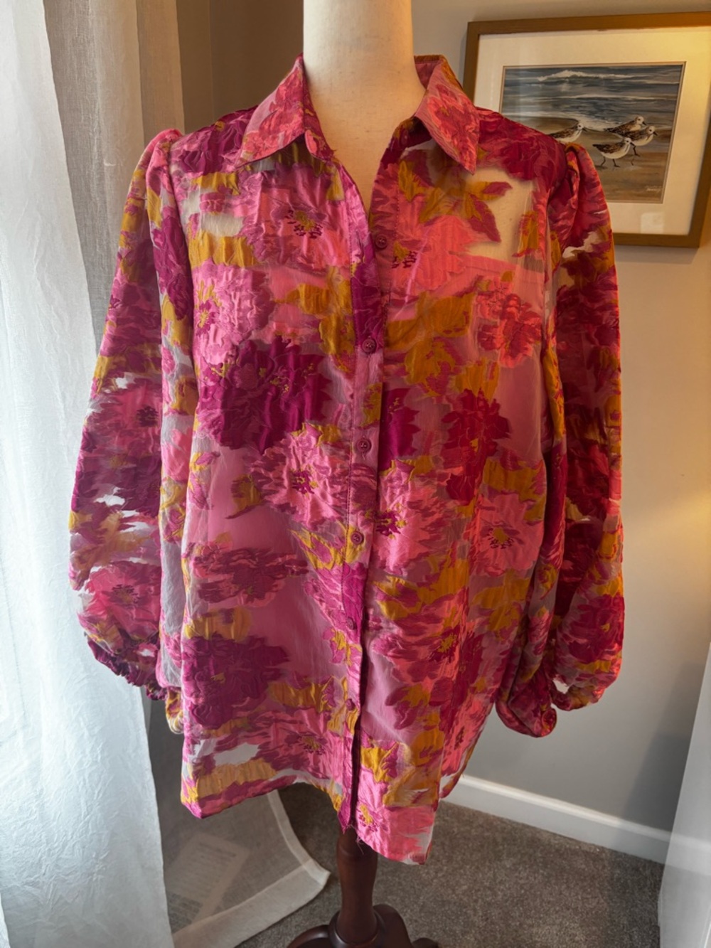 Pink Floral Button-Front Blouse